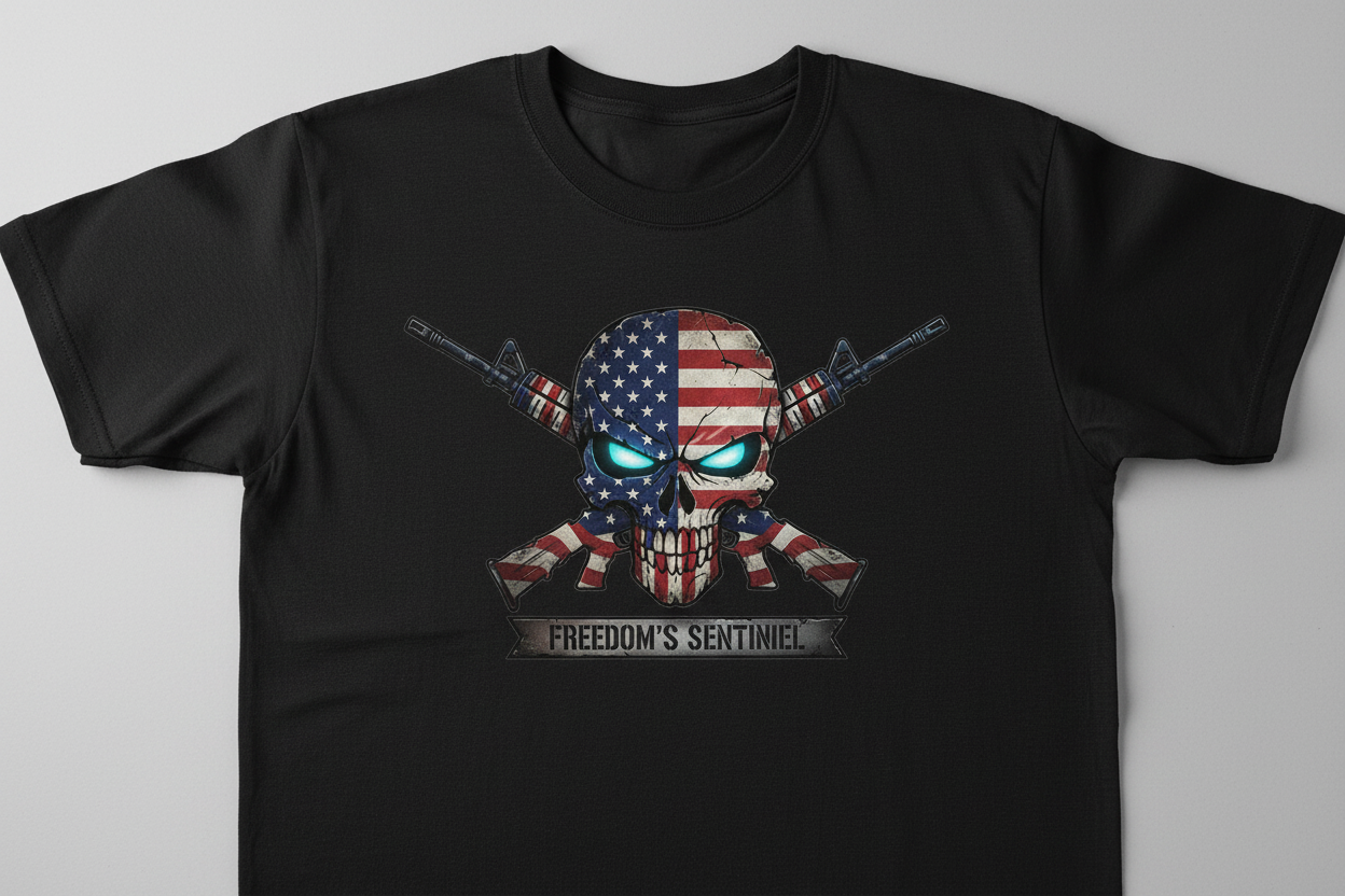 Freedom's Sentinel - American Flag Skull T-Shirt